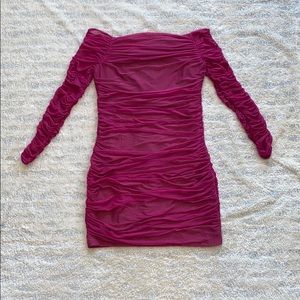 Bebe Bodycon Mesh Off the Shoulder Dress